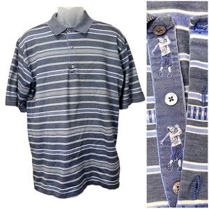 Bobby Jones Men’s Large Golf Polo Shirt Blue Gray Stripe Cotton‎ Made Italy